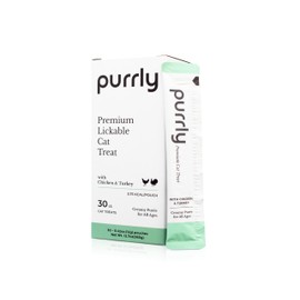 Purrly Interactive Lickable Cat Treats Low Calorie Human-Grade Chicken Breast & Turkey with L-Lysine & Astaxanthin for Immunity (30 Count) Non-Seafood Hydrating BPA-Free for All Ages