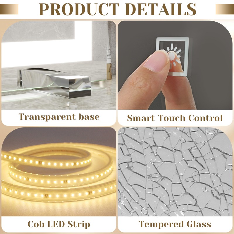 ROLOVE 22x20 Inch Lighted Vanity Mirror, 3-Mode Touch Dimming LED