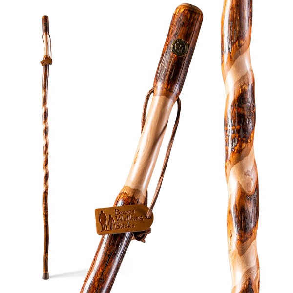Brazos Rustic Wood Walking Stick, Twisted Hickory, Traditional Style Handle, for Men & Women, Made in the USA, 48"