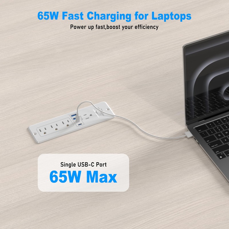 Furniture Drawer Outlet Kit, 65W USB C Recessed Power Strip