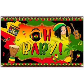 ZTHMOE Fabric 72x43inch Jamaica Baby Shower Backdrop Palm Tree Reggae Music Photography Background Summer Birthday Party Decorations Kids Newborn Photo Booth Banner