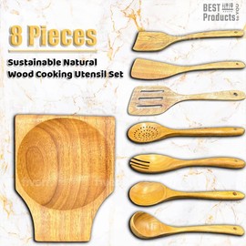 8-Piece Wooden Kitchen Utensil Set – Premium Acacia Wood Kitchen utensil Set, Non-Scratch Cooking Spoons Set with Ergonomic Grip, Ideal Gift for Kitchen Enthusiasts – Healthy Kitchen Cookware