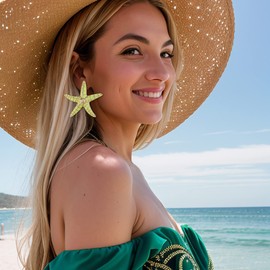 Flyonce Green Enamel Starfish Earrings for Women, Beach Ocean Sea Star Fish Summer Jewelry Gifts for Lover Fashion Large Studs