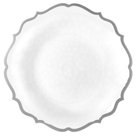 EcoQuality 10.5" inch Round White Plastic Plates with Silver Rim Modern Design - Heavy Duty Large Disposable Charger Dinner Plate Weddings, Tableware, China Like Party Plates (100 PACK)