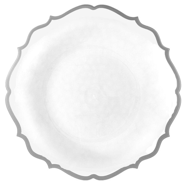 EcoQuality 10.5" inch Round White Plastic Plates with Silver Rim