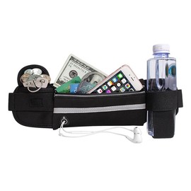 Waterproof Running Belt with Water Bottle Holder, Phone Pouch, Multiple Storage Compartments, Black,Adjustable Strap