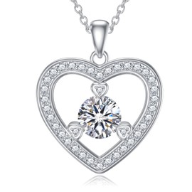 NFYBD Moissanite Heart Pendant Necklace for Women 1ct D Color VVS1 Clarity Round Cut Moissanite Diamond Necklaces 18K White Gold Plated 925 Sterling Silver Jewelry Gifts for Mother Her Wife