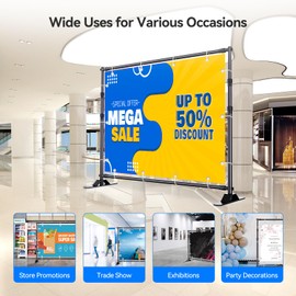 Takerers 10x10 ft Adjustable Backdrop Banner Stand, Extra Thick Heavy Duty Aluminum Alloy Background Stand Kit with Carry Bag & Sand Bags, Photography Frame Stand for Trade Show Photo Booth Parties