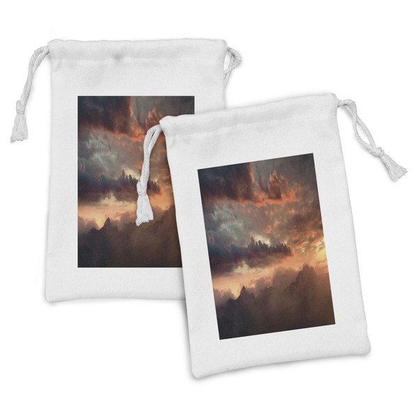 Lunarable Clouds Fabric Pouch Set of 2, Fiery Sunset over