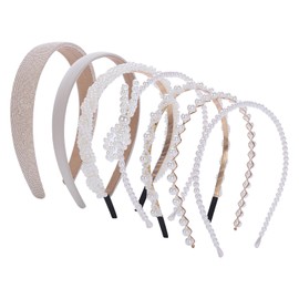 Candygirl 7 Pcs Pearl Headbands for Women, White Headband Sprinkle Hairband for Girls, Gold Hair Accessories for Prom Wedding Birthday