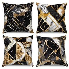 ASDCXZ Marble Cushion Cover 40x40 cm 4er Set, Modern Black White Gold Marble Optic Sofa Deco Cushion Covers Cushion Cover Washable Polyester Flax Textile Upholstery Pillow Cover Cushion Cover