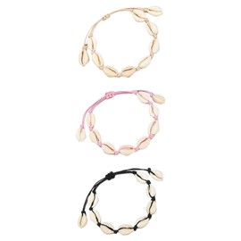 MUNSKT Pack of 3 Shell Chain Shell Bracelet Anklet Natural Cowrie Shell for Women Girls Black White Pink, Unit size, Plastic, No Gemstone