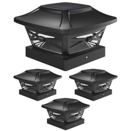 Davinci Lighting Renaissance Solar Outdoor Post Cap Lights - Includes Bases for 4x4 5x5 6x6 Posts - Bright LED Light - Slate Black (4 Pack)