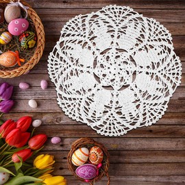 Qxzvzem One Piece 13 Inch Easter Bunny Hand Crochet Doily for Dressers and End Tables Crafts Medium White Doilies Cloth Lace Placemats Coasters Cotton Round Tablecloth