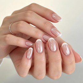 24 piezas de Uñas Postizas a Presión, Adhesivas Uñas Press On Nails De Cobertura Completa,Uñas Postizas de Cortas Largas de Francesa para Principiantes,Ideal para Mujeres,Fiesta y uso diario (E)