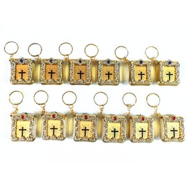 JUMUU Bible Keychain Key Chain Religious Favor - English - Gold (12 Pack)