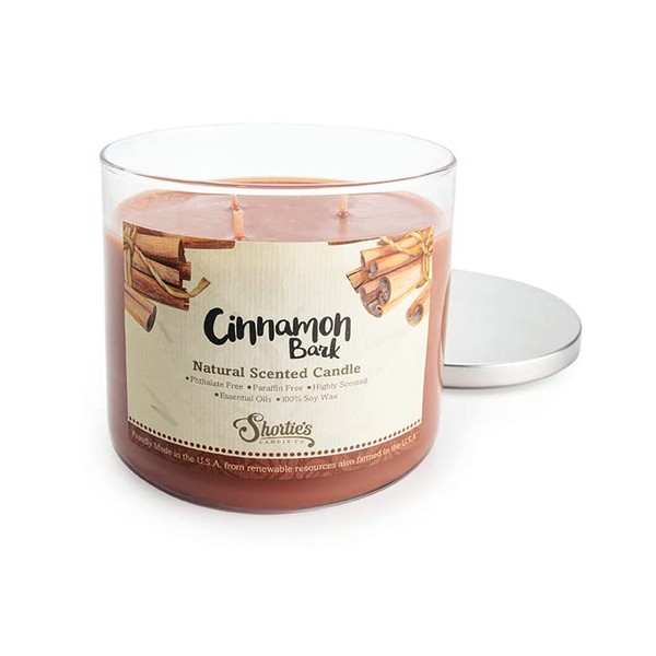 Cinnamon Bark Highly Scented Natural 3 Wick Candle, Essential Fragrance Oils, 100% Soy, Phthalate & Paraben Free, Clean Burning, 14.5 Oz.