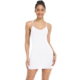 Qaffier Full Slips Dress for Women Adjustable Spaghetti Strap V Neck Under Dress Camisole Mini Slip Dress, White, X-Large