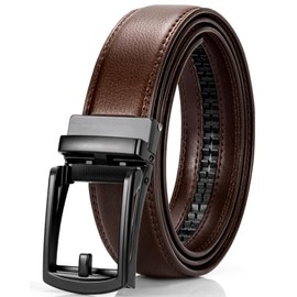Maikun Ratchet Belts for Men, Brown Comfort Click Belt, Slide Click Automatic Buckle for Waist Size 39-43"