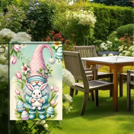 BlissYard Happy Easter Garden Flag Gnome with Bunny and Tulips Yard Flag 12x18 Inch Double Side Easter Eggs Colorful Welcome Yard Outdoor Home Display Spring Farmhouse Seasonal Flag