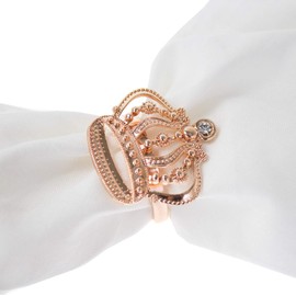 Fennco Styles Gorgeous Crown Metal Jeweled Napkin Rings, Set of 4 - Gold Plated Napkin Holders for Home Decor, Dining Table, Banquets, Family Gathering and Special Occasions