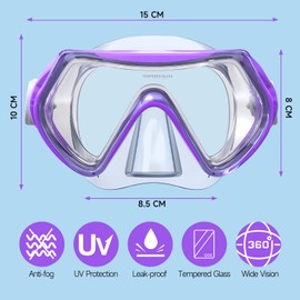 Findway Children's Diving Goggles, Swimming Goggles, Snorkel Mask for Boys Girls Teenagers, Diving Mask with Nose Cover, 180° Panorama, HD, Anti-Fog, Anti-Leak, Diving Goggles for Children 6-16 Years