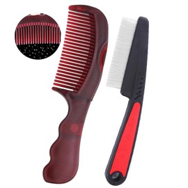 2PC Dandruff Comb Fine Tooth Scalp Detox Comb Lice for Women, Men & Kids Stainless Steel Scalp Detoxing, Sweep & Massage Hair Brush Tool for Hair Care