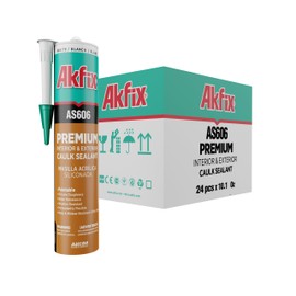 Akfix AS606 White Acrylic Latex Caulk for Painters (24x10.1 fl.oz.) - Siliconized Acrylic Caulk for Window and Door Sealing, Crack Filling, Baseboards & Trim, Odorless, Paintable | 24 Pack