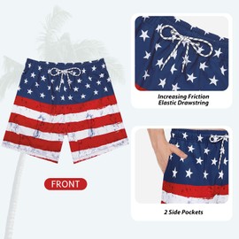 American Trends 4th of July Swim Trunks Men 7inch American Flag Compression Board Shorts Swimsuits Bathing Suit Swimming L