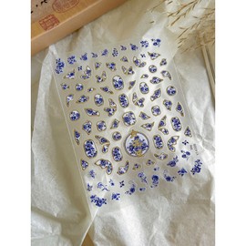 Blue Flower Nail Art Stickers Chinese Style Blue and White Porcelain Nail Decals Retro Irregular Bronzing Flower Nail Design Stickers Self-Adhesive Nail Art Supplies for Women Manicure Decoration