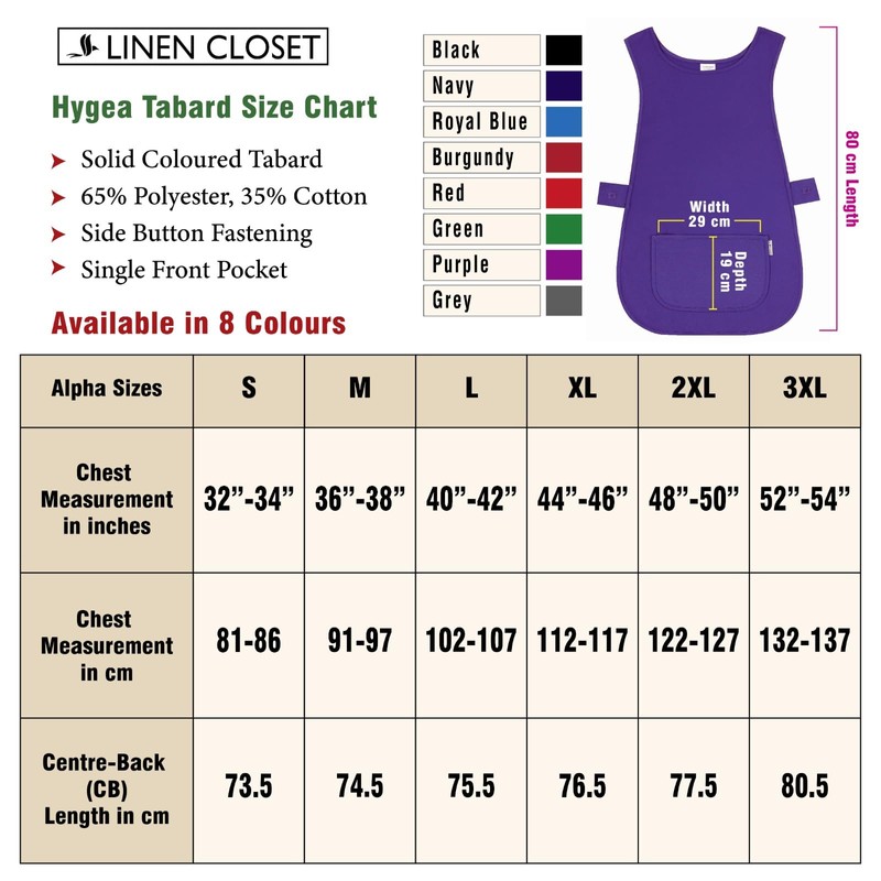 LINEN CLOSET® Womens Tabards with Pockets for Men Ladies Cleaning