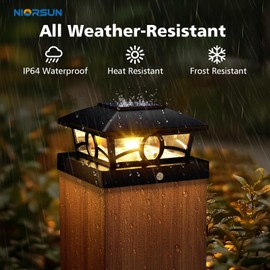 NIORSUN Solar Post Lights Outdoor, Fence Post Solar Lights Warm White Outdoor Waterproof Edison LED Bulbs Garden Patio Fence Deck Decor, 4x4 Wood Vinyl Post Cap Lights, Black 6 Pack