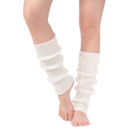 Lopsity Leg Warmers for Women Knitted Stirrup Leg Warmers for women Winter Extra Soft long leg warmers for Yoga Dance (white)