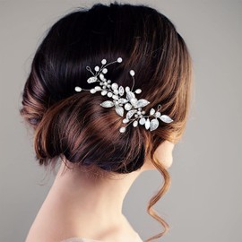 GETUOPT Crystal Bridal Headpiece Pearl Bride Headband Bridal Hair Accessory Crystal Hair Piece for Women and Girls (Silver)