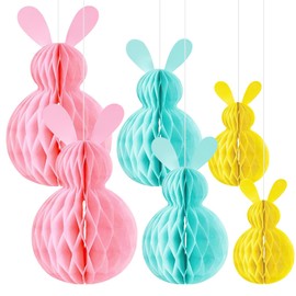 WchoeSS 6PCS Easter Rabbit Hanging Decorations, Easter Bunny Honeycomb Hangings,Rabbit Honeycomb Ball Pendant Decoration, Bunny Decoration Hanging Paper Ornaments for Home Party Party Favors