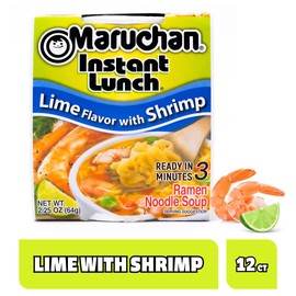Maruchan Instant Lunch Ramen Noodles, Lime Flavor with Shrimp – Japanese-Style Instant Noodle Soup, Quick & Easy Meal – 2.25 Oz Cup, Pack of 12