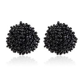 Tiande Statement Beaded Stud Earrings Bohemian Cluster Rainbow Seed Beads Big Round Piercing Post Earrings Idea Gift for Mom, Sister and Friends - Black