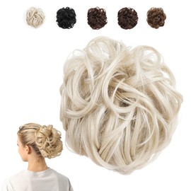Juvabun Claw Clip Messy bun - Platinum Blonde Claw Clip Messy Bun Hair Piece Wavy Curly Hair Bun Clip in Claw Chignon Juva bun Hair Everyday Wear Synthetic Hair Bun Scrunchie Platinum Blonde