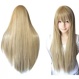 ANOGOL Peluca Rubio Liso 71 Cm Con Fleco Anogol