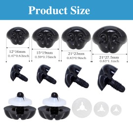 BESTCYC 1Box(50pcs) 4Size Black Thread Shank Designed Plastic Safety Nose Craft Nose Dog Noses with Backs Washers for Crafts DIY Amigurumi Stuffed Animal, Toy, Doll DIY Making Supplies