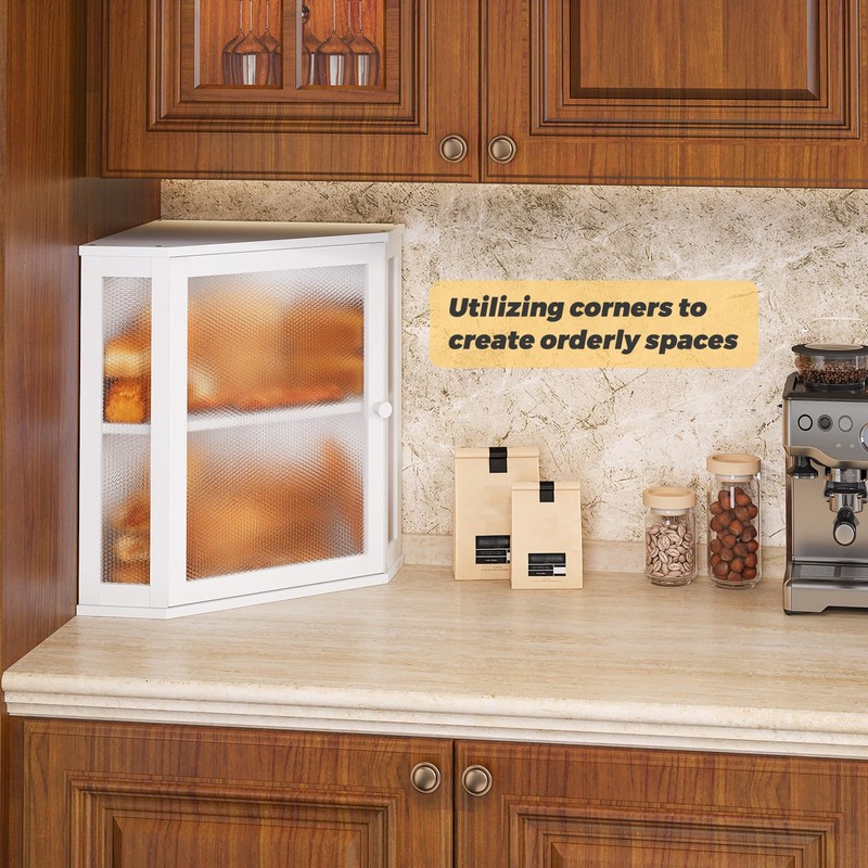 Furshus Corner Bread Box for Kitchen Countertop,Bread Storage for Homemade
