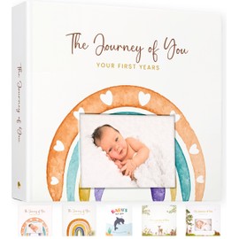 Baby Album Memory Book for Girl or Boy - First 5 Years Unisex Bohemian Rainbow Keepsake Journal to Log Newborn Milestone - Photo Album Scrapbook for Baby Shower - Unique New Parents Gifts for Couples