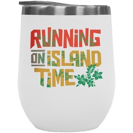 Make Your Mark Design Running On Island Time Tropical Print Summer Themed 12oz Insulated Wine Tumbler For Beach Lover Men & Women