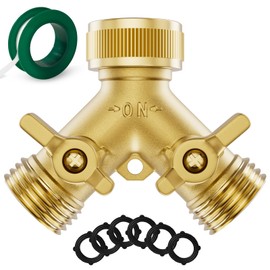 SPECILITE Heavy Duty Brass Garden Hose Splitter 2 Way, Water Hoses Y Connector with 6 Extra Rubber Washers, 1 Teflon Tape for Water Tap, Outlet
