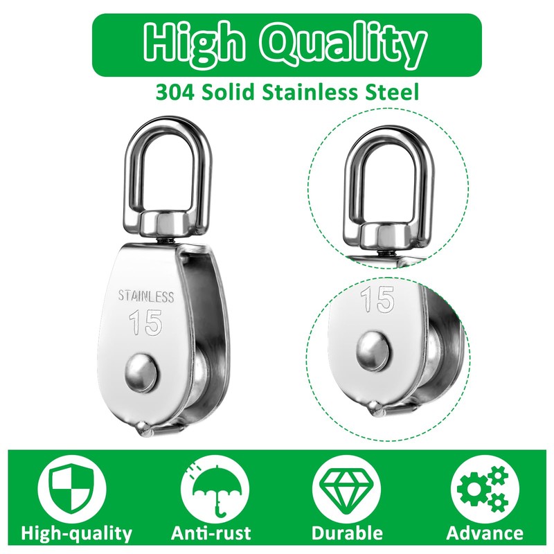 4 Pack M15 304 Stainless Steel Pulley Lifting Single Pulley