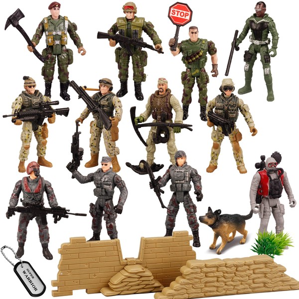 JOYIN 16 PCs Military Combat Toys Soldiers Playset with 12 Realistic Army Ranger Men Action Figures and Weapon Gear Accessories