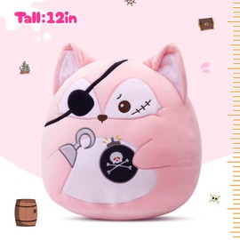 FunBase Pirate Fox Plush Pillow - Cute Pink Pirate Fox Stuffed Animal, Soft Plush Toy Gift for Kids, Boys & Girls,13inch