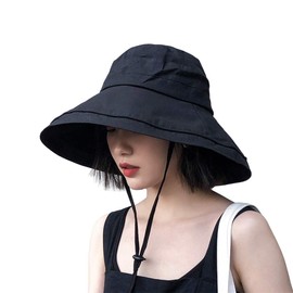 UV Protection Hat, Wide Brim, Small Face Effect, Velcro Adjustment, Chin Strap, Prevents Blowing from the Wind, UV Protection, Women's Hat, Large Size, Foldable, Portable, Outdoors, Bicycle, Spring and Summer, Sun Protection, Scara Hat