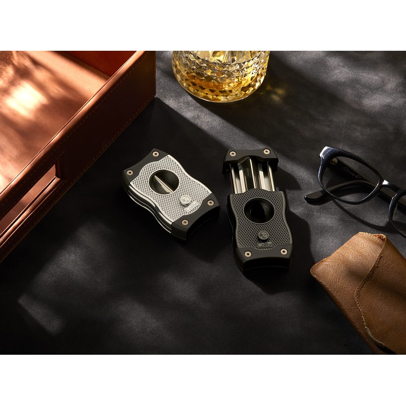 Colibri SV-Cut Cigar Cutter| Chrome with Black Accents |Spring Loaded