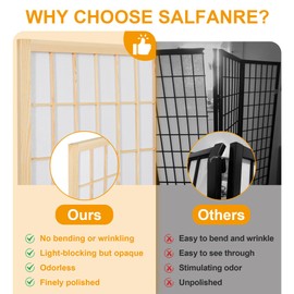 Salfanre 4 Panel Shoji Screen Room Divider, Japanese Room Divider for Room Separation, 66.9 Inches Folding Privacy Screens for Hoom Bedroom Office, Assembly-Free, Natural